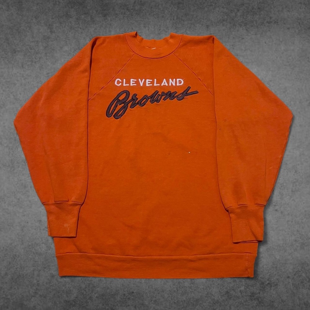 Vintage Cleveland Browns Logo 7 Orange Embroidered Crewneck Sweatshirt Mens